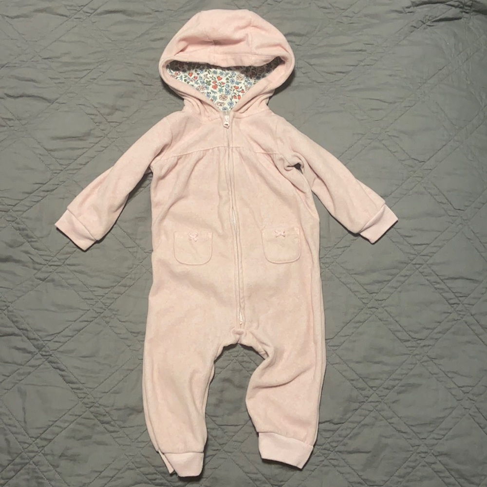 Girls baby pink fleece one piece 12 month